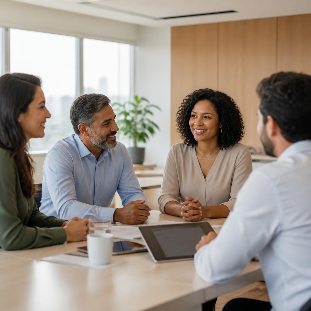 Equipe corporativa em reunião sobre saúde organizacional